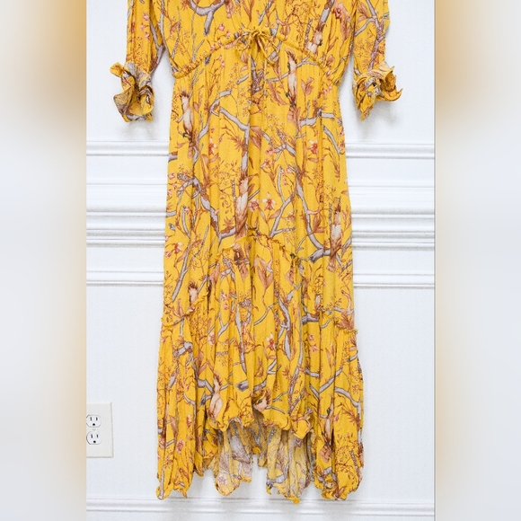 Johanna Ortiz x H&M Yellow Floral Tiered Ruffle Maxi Dress Size M Boho Botanical - Picture 7 of 12